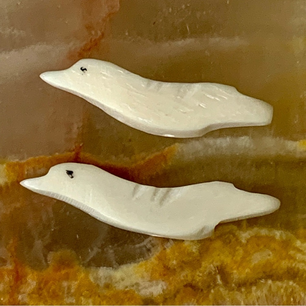 2 Bone Bird Fetish Beads Hand Carved Drilled Native American Jewelry Animals 1.1